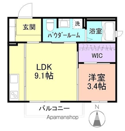 和歌山県和歌山市紀三井寺[1LDK/32.84m2]の間取図