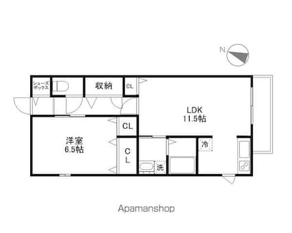 ファミーユ旭ヶ丘Ⅱ[1LDK/46.61m2]の間取図