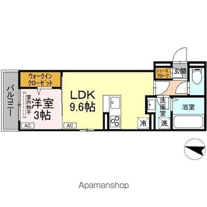 グリシーナヴァッレ[1LDK/33.6m2]の間取図