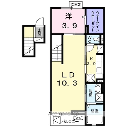 コンプリーション　アンソレイエ[1LDK/44.63m2]の間取図