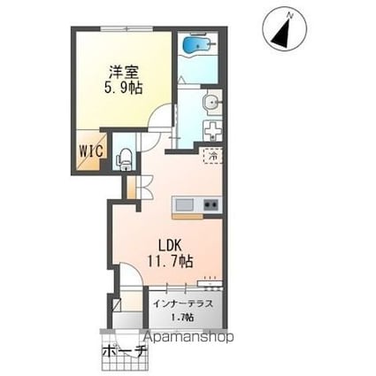 滋賀県長浜市神照町[1LDK/43.24m2]の間取図