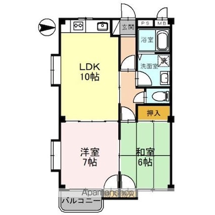サミュゼアパルトゥモン[2LDK/55.14m2]の間取図
