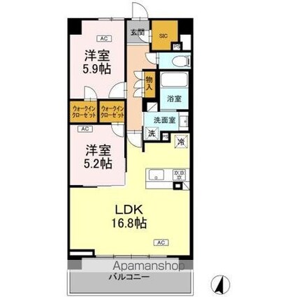 ロイヤルパークス仙台青葉通[2LDK/68.1m2]の間取図