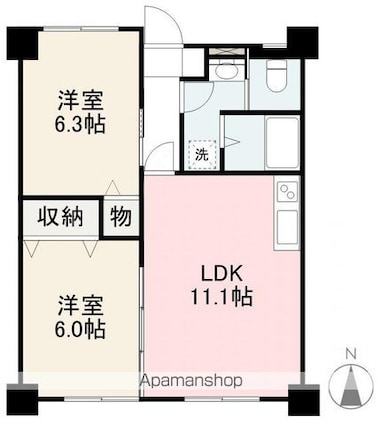 ヴィラ・アンソレイエ鶴市[2LDK/53.5m2]の間取図
