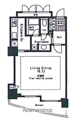 東京都新宿区河田町[1K/51.86m2]の間取図
