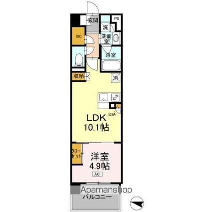 ロイヤルパークス仙台青葉通[1LDK/38.59m2]の間取図