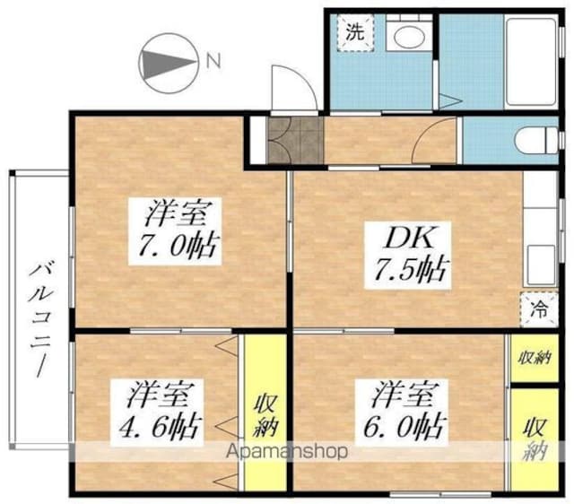 グランシード府中Ⅰ[3DK/56.9m2]の間取図