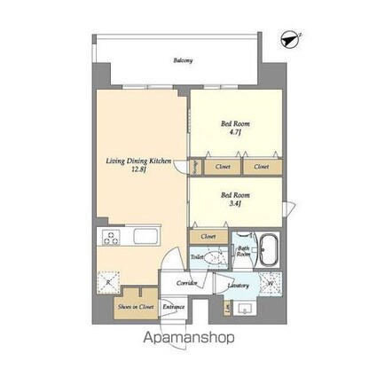 グランカーサ町屋Ⅱ[2LDK/50.42m2]の間取図