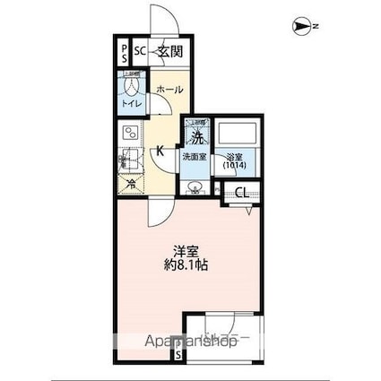 プレール・ドゥーク赤塚[1K/25.31m2]の間取図