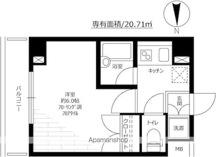 東京都杉並区上高井戸１丁目[1K/20.71m2]の間取図