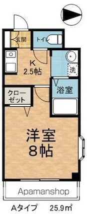 ロワール中央[1K/25.9m2]の間取図