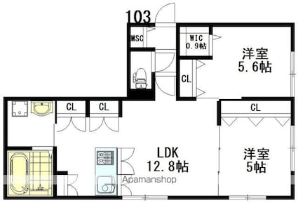 エミーズ２[2LDK/58.4m2]の間取図