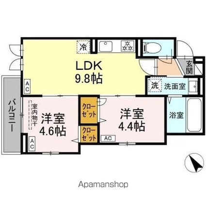 仮）Ｄーｒｏｏｍ北新宿三丁目[2DK/42.99m2]の間取図
