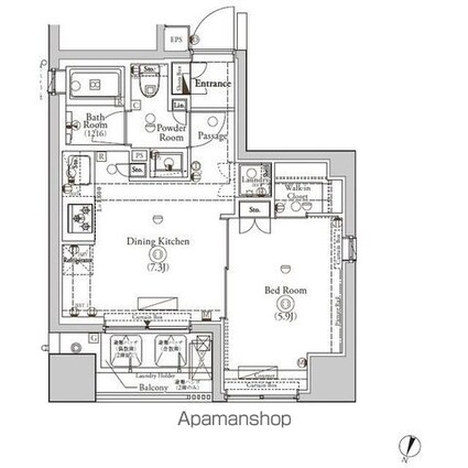 ＢＰＲレジデンス神田富山町[1DK/32.57m2]の間取図