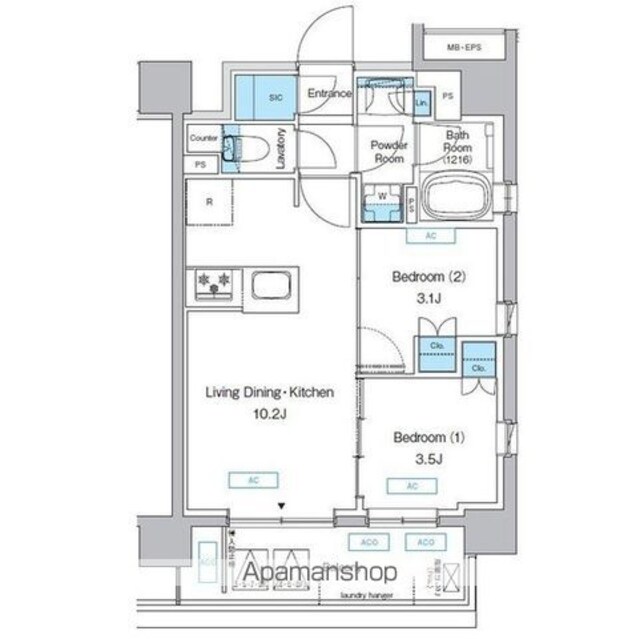 プレディアコート三軒茶屋[2LDK/39.32m2]の間取図