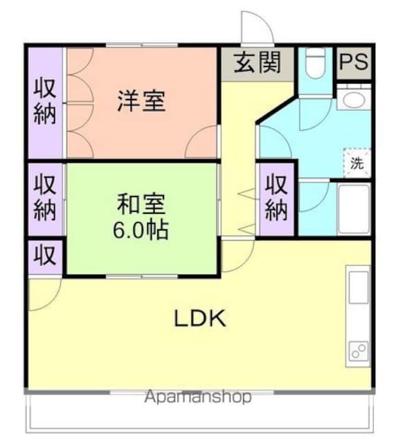 カサ・デ・ありたか[2LDK/62.4m2]の間取図