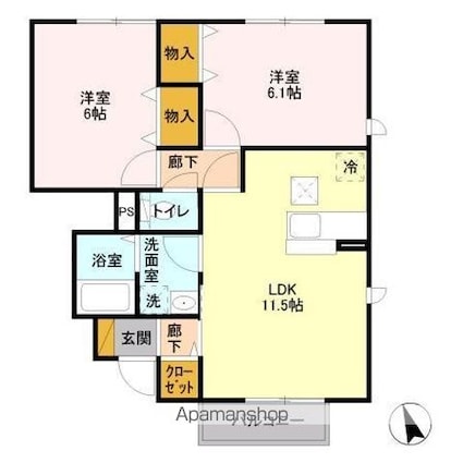 ヴァンベール[2LDK/53.25m2]の間取図