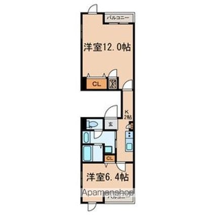 サザンフロント新富町[2K/47.12m2]の間取図