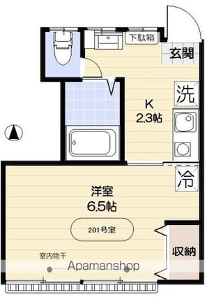 アウローラ[1K/22.3m2]の間取図