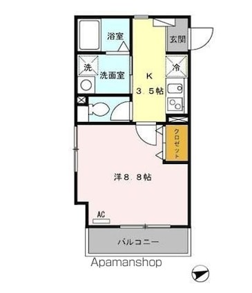 ルミエール協進[1K/33.8m2]の間取図