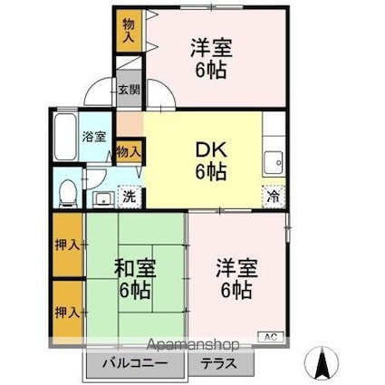 サンスクエアー　弐番館[3DK/53.76m2]の間取図