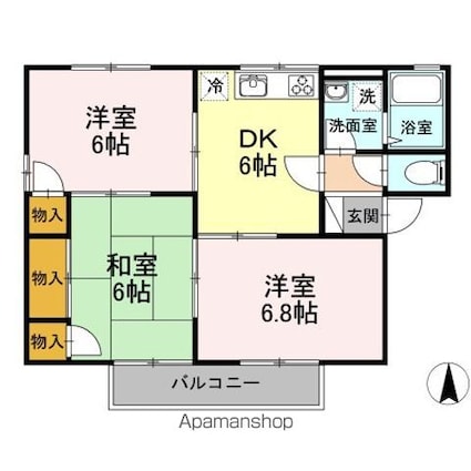 カーサ・フォンテーヌ　Ｃ棟[3DK/53.8m2]の間取図