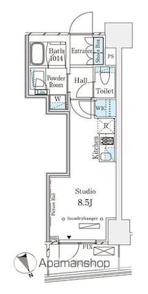 パークナードフィット南青山Ｖｉｓｔａ[1R/24.99m2]の間取図