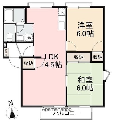 フレグランス高尾Ａ・Ｂ[2LDK/58.84m2]の間取図