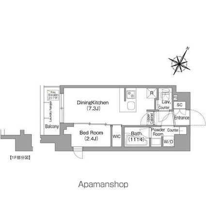 東京都中野区本町６丁目[1DK/25.96m2]の間取図