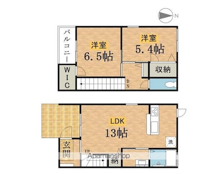 ラフィネ壱番館[2LDK/65.5m2]の間取図