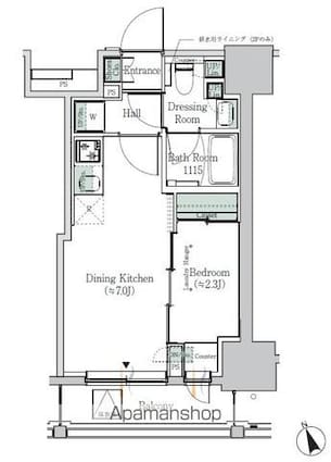 ＯＮＥ　ＲＯＯＦ　ＲＥＳＩＤＥＮＣＥ　ＡＳＡＫＵＳＡＢＡＳＨＩ[1DK/25.19m2]の間取図