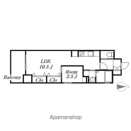 愛知県名古屋市西区花の木３丁目[1LDK/34.04m2]の間取図
