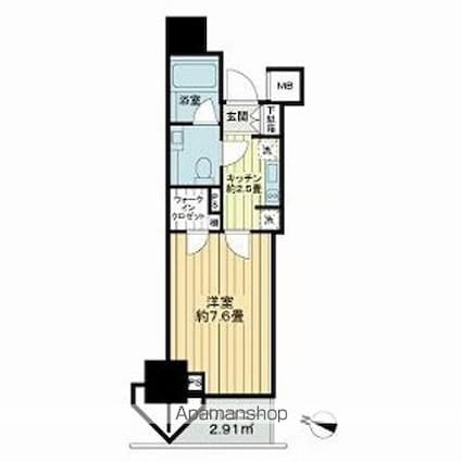 シティハウス目黒ザ・ツインＳＯＵＴＨ棟[1K/25.73m2]の間取図