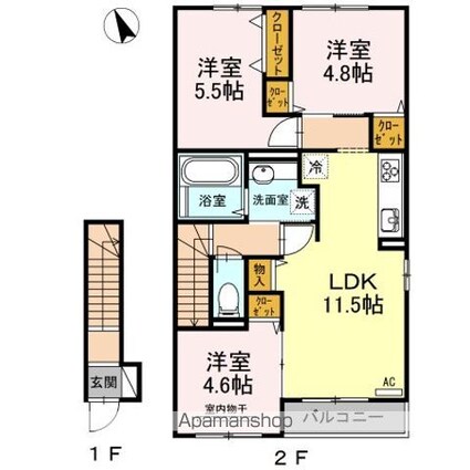 フェリス　ディア　Ａ棟[3LDK/67m2]の間取図