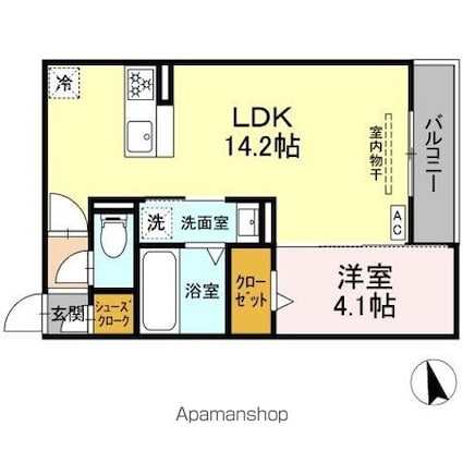（仮称）ＤーＲＯＯＭ下池川町[1LDK/41.98m2]の間取図