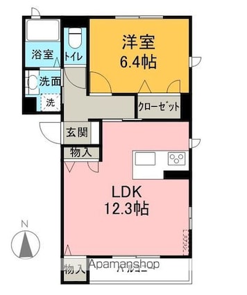 サニーヒル白樺[1LDK/47.85m2]の間取図