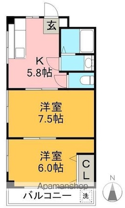 ＳＩＮＡＪＹＵＲＩＭＥ・ＧＲＥＥＮ[2K/40m2]の間取図