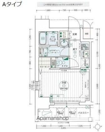 エステムコート名古屋泉プラチナムゲート[1K/21.58m2]の間取図