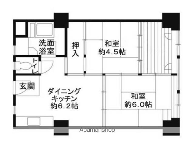 ビレッジハウス城北タワー１号棟[2DK/44.49m2]の間取図