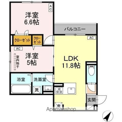 セレスティア細田Ｂ[2LDK/51.92m2]の間取図