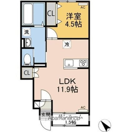 サントーシャ[1LDK/41.5m2]の間取図