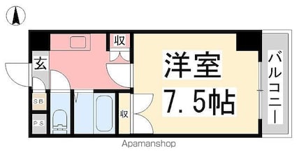 ジョイフル第２祝谷[1K/24.65m2]の間取図