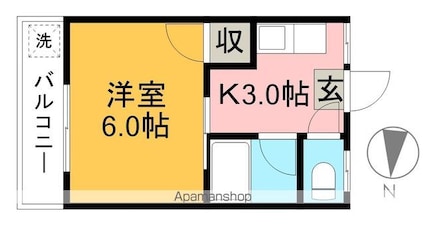 コーポマルミ[1K/19.87m2]の間取図