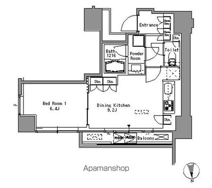 Ｗｈｉｔｅ　Ｔｏｗｅｒ　Ｈａｍａｍａｔｓｕｃｈｏ[1LDK/41.2m2]の間取図