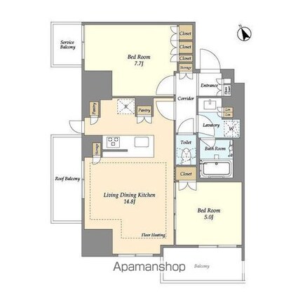 オアーゼ日暮里レジデンス[2LDK/61.39m2]の間取図