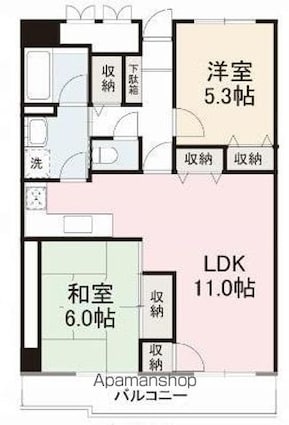 Ｃｒｅｓｔ　ＣｏｕｒｔＫ２[2LDK/66m2]の間取図