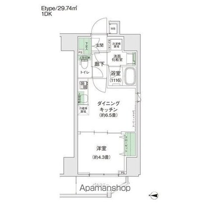 スタイリオ蒲田Ⅱ[1DK/29.74m2]の間取図