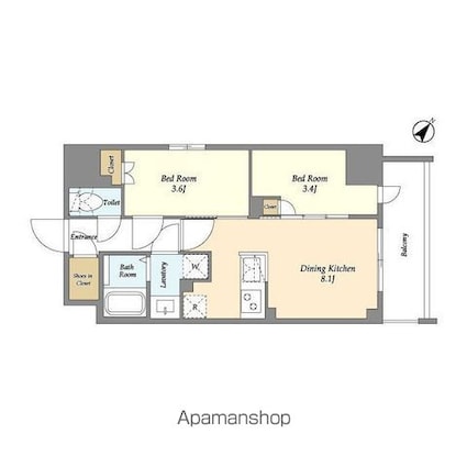 Ａｕｇｕｓｔａ　Ｒｅｓｉｄｅｎｃｅ　新小岩[2DK/36.05m2]の間取図