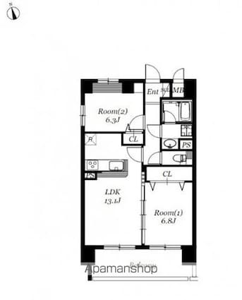 スカール桜城[2LDK/58.14m2]の間取図