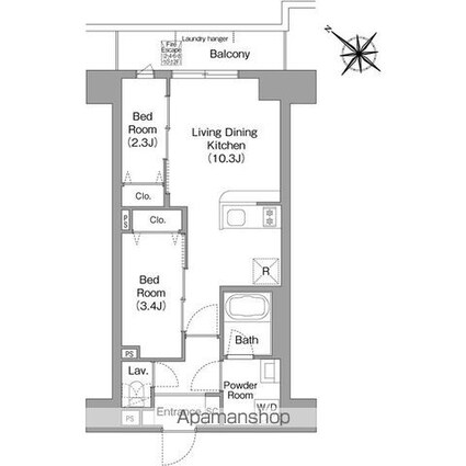 コンフォリア・リヴ豊洲キャナル[2LDK/39.8m2]の間取図